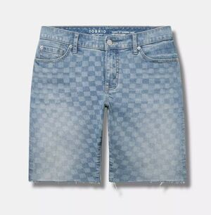Torrid Checkered Denim 10" Perfect Bermuda Vintage Stretch Mid-Rise Short Sz 22